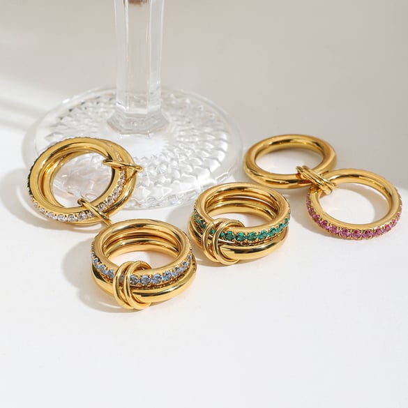 1 Piece Luxurious Series Classic Annular Stainless Steel Gold Color Women's Gemstone Rings