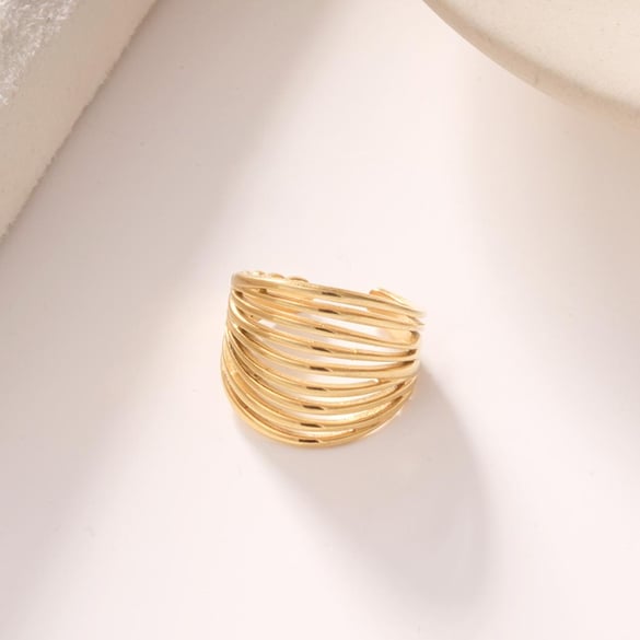 1 Piece Simple Series Classic Strip Stainless Steel Gold Color Statement Rings 2