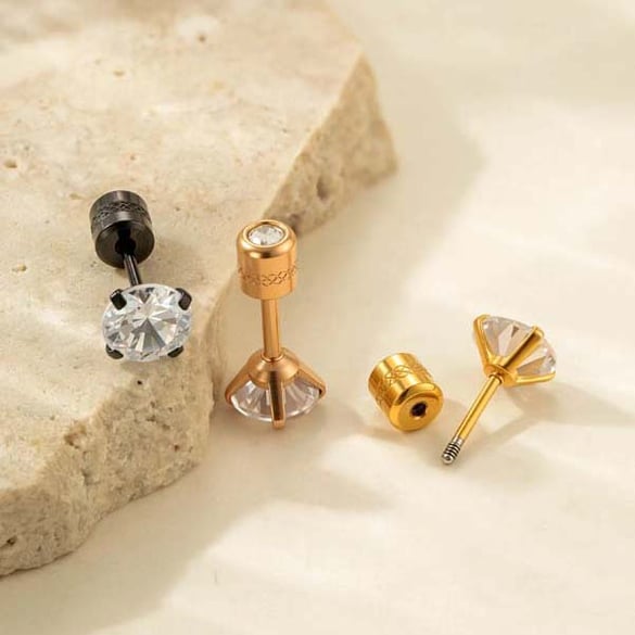 1 Piece Modern Geometric Stainless Steel Gold Color Zircon Women's Piercings Earrings 2