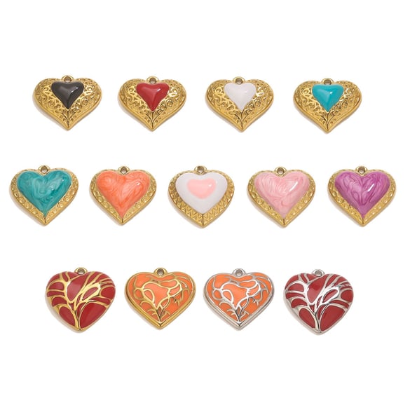1 Piece DIY Colorful Heart Stainless Steel Women's Pendants 2