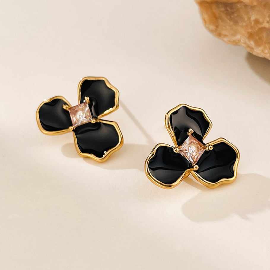 1 paire de boucles d&#39;oreilles à tige en acier inoxydable doré pour femme, série simple, style décontracté, motif fleur Image5