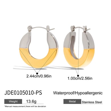 1 paire de boucles d&#39;oreilles créoles géométriques modernes en acier inoxydable couleur or pour femme h5 Image2