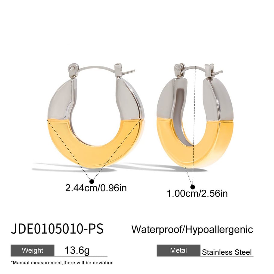 1 paire de boucles d&#39;oreilles créoles géométriques modernes en acier inoxydable couleur or pour femme Image2