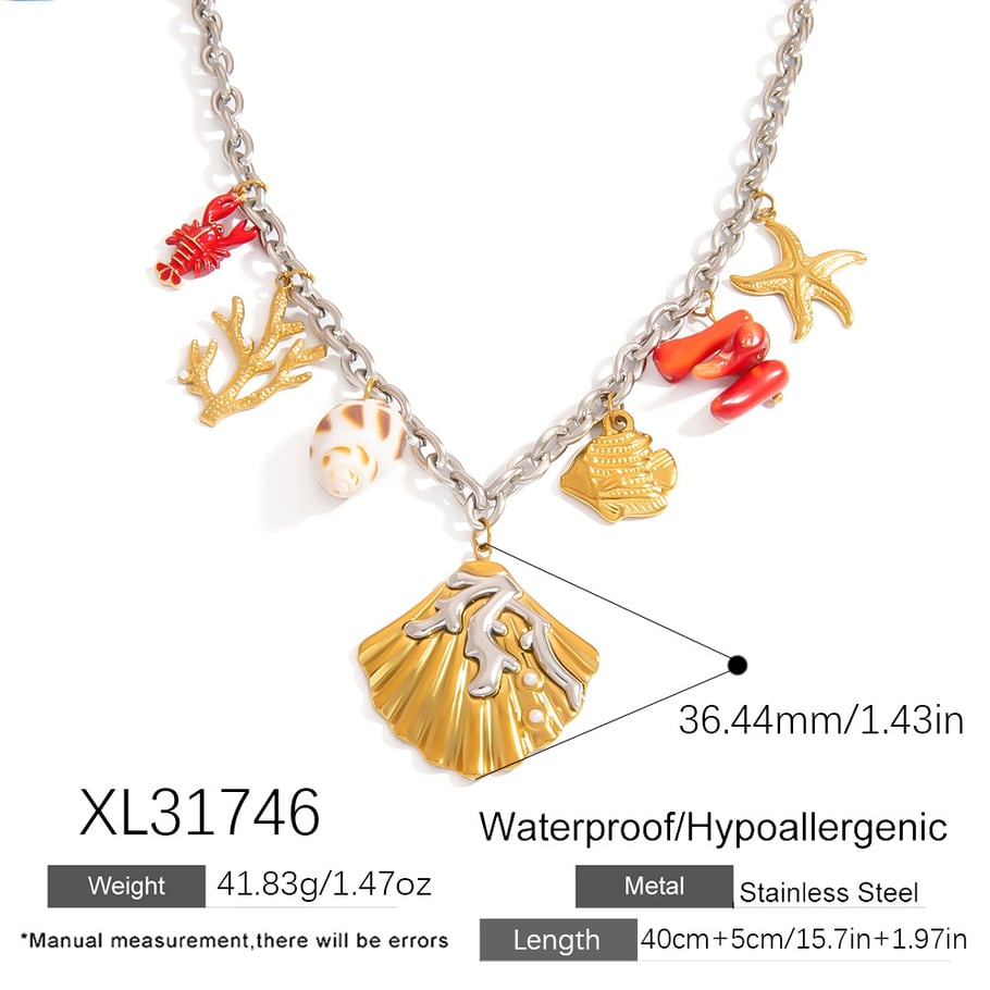 Luxuriöse Halsketten mit Anhänger aus Edelstahl mit natürlicher Schildkröte in Goldfarbe für Damen Bild2