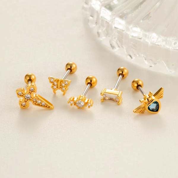 1 Piece Delicate Cross Copper Gold Color Zircon Women's Piercings Earrings Picture4