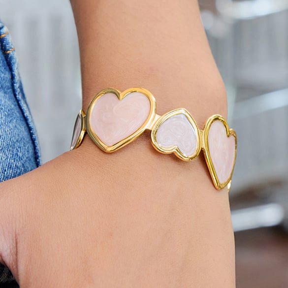 1 Piece Romantic Series Pink Heart Stainless Steel Gold Color Women's Bangles