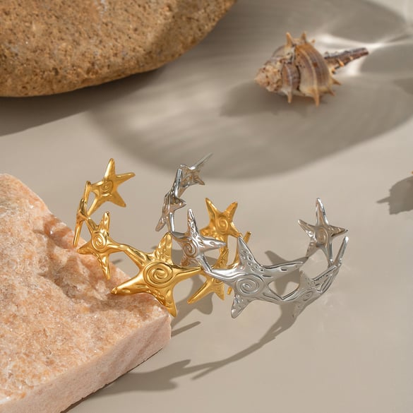 1 Piece Starfish Stainless Steel Gold Color Cuff Bracelet 2