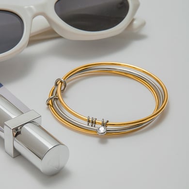 Bracelet simple à trois couches en acier inoxydable doré pour femme h5 Image3