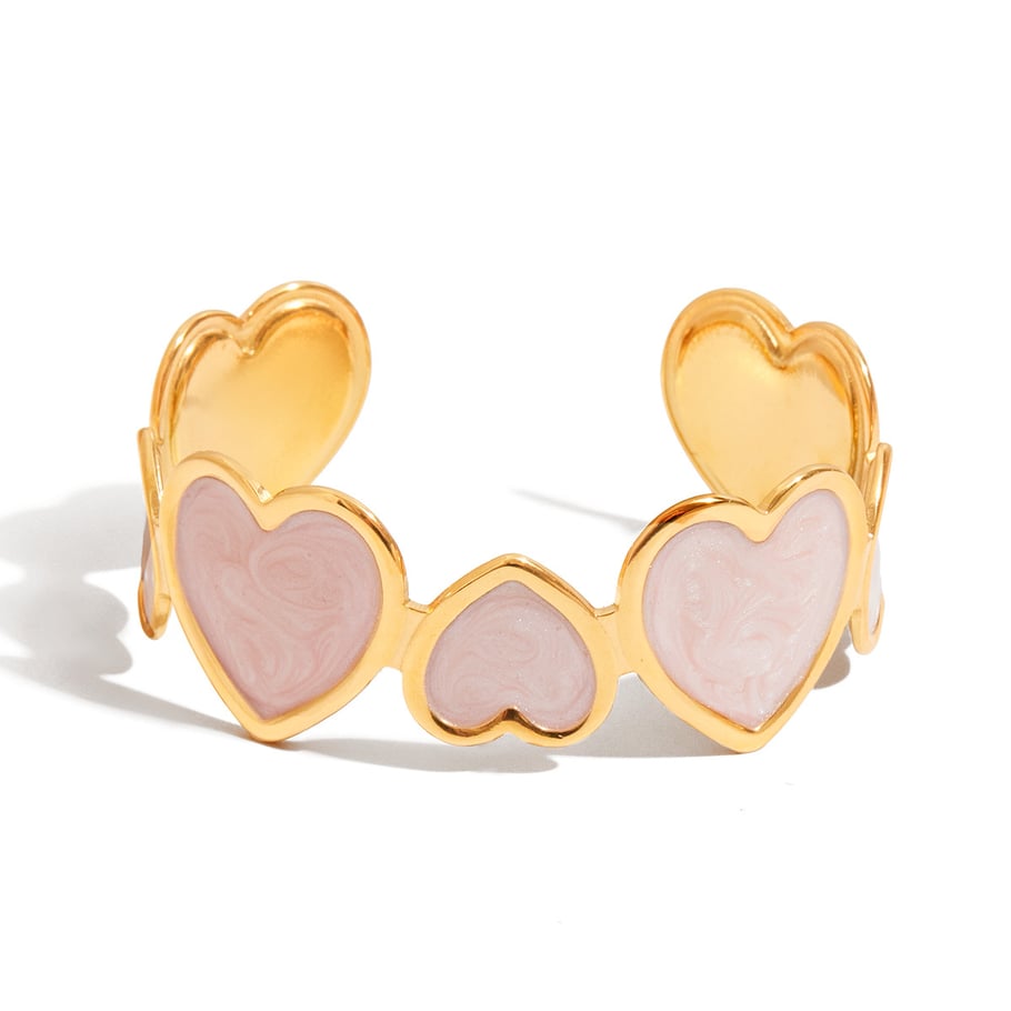 1 Piece Romantic Series Pink Heart Stainless Steel Gold Color Women's Bangles 
