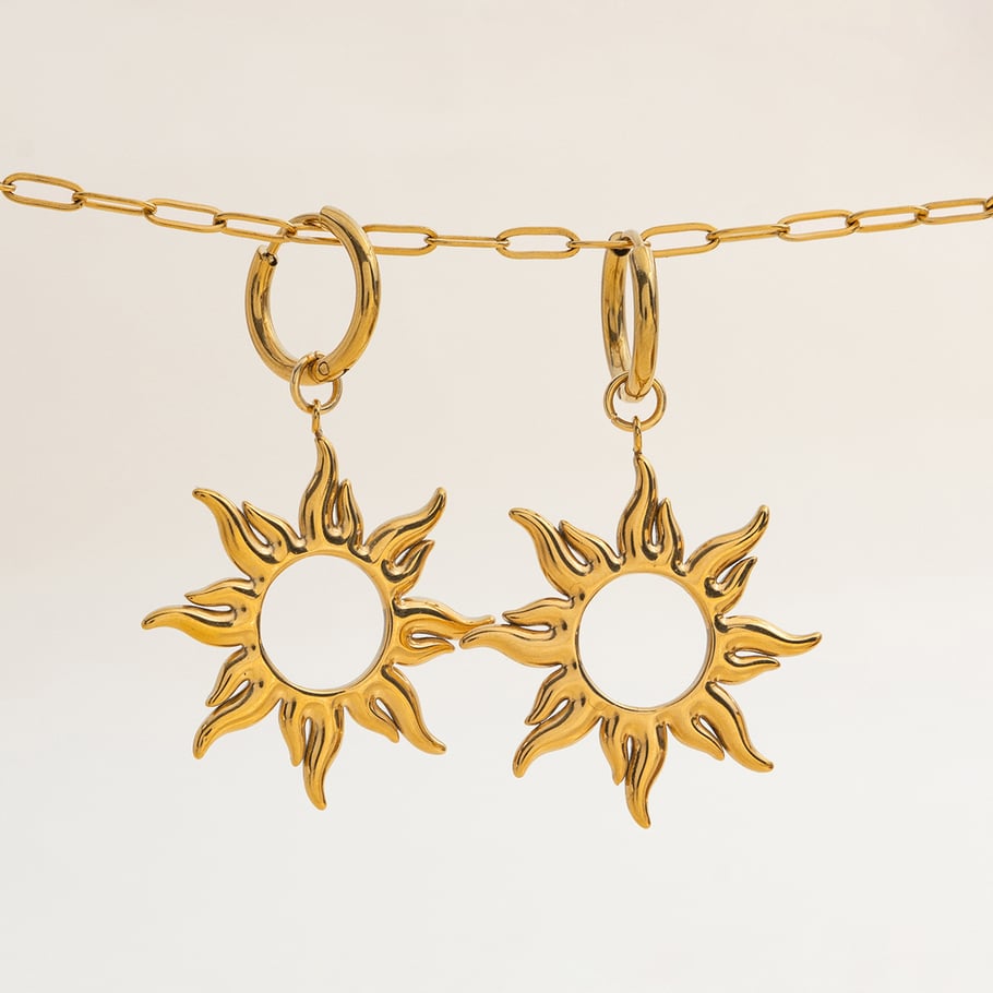 1 paire de boucles d&#39;oreilles créoles pour femme en acier inoxydable couleur or, série Classic Sun Image7