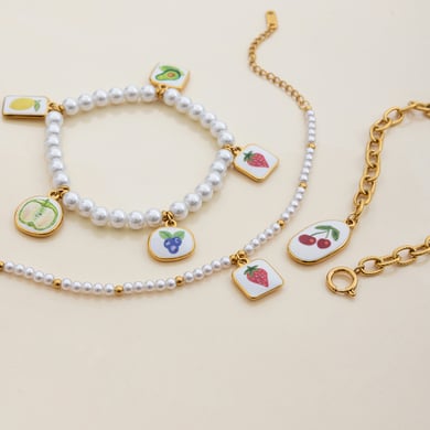 1 Stück Romantische Kirsche Edelstahl Gold Farbe Damen Charm Armbänder h5 Bild7