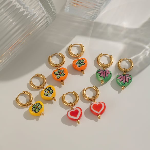 1 Pair Flower Heart Drop Earrings 2