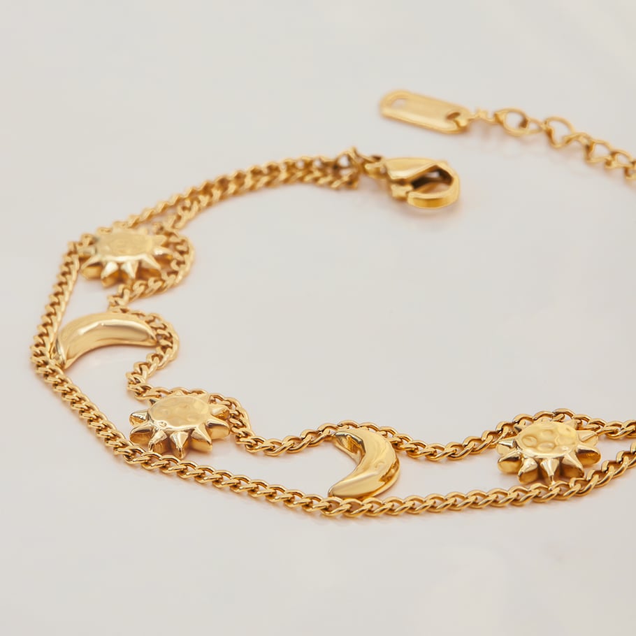 1 Piece Luxurious Series Retro Sun&Moon Stainless Steel Gold Color Women's Chain Bracelets Picture4