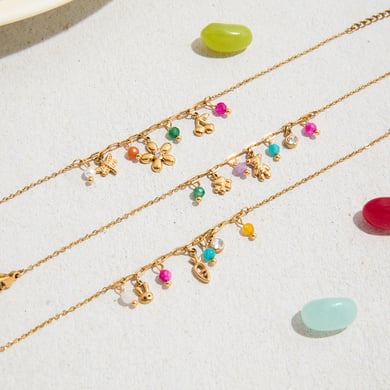 1 Piece Colorful Series Elegant Flower Stainless Steel Gold Color Women's Charm Bracelets h5 Picture5