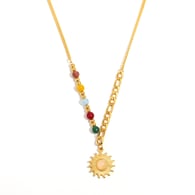 Collier pendentif soleil en pierre naturelle - Or 