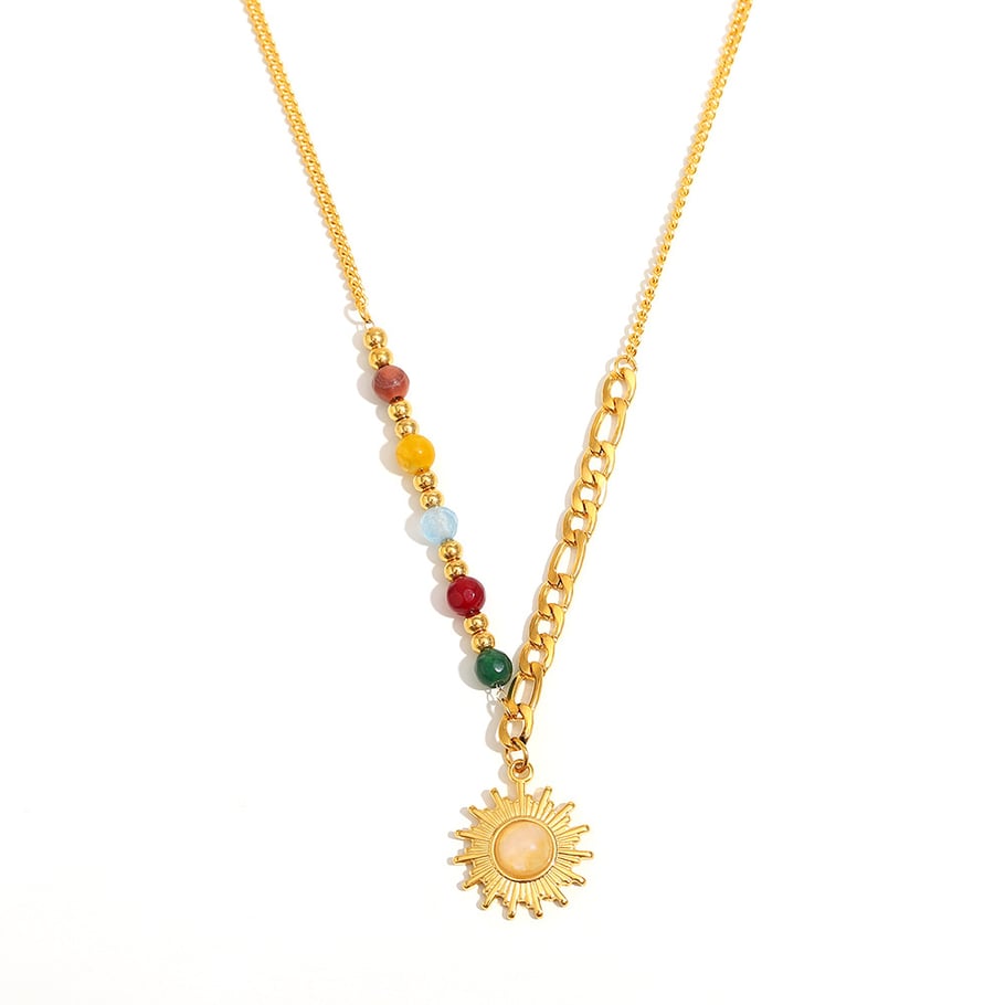 1 paire de colliers à pendentif quotidiens en acier inoxydable pour femme, motif soleil/lune 