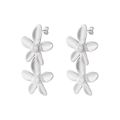 1 paire de boucles d&#39;oreilles pendantes pour femme, série luxueuse, motif fleur douce, en acier inoxydable, couleur or h5 