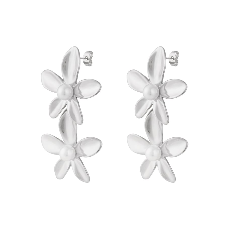 1 paire de boucles d&#39;oreilles pendantes pour femme, série luxueuse, motif fleur douce, en acier inoxydable, couleur or 