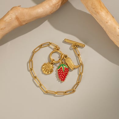 1 Piece Strawberry Stainless Steel Gold Color Charm Bracelet h5 Picture2