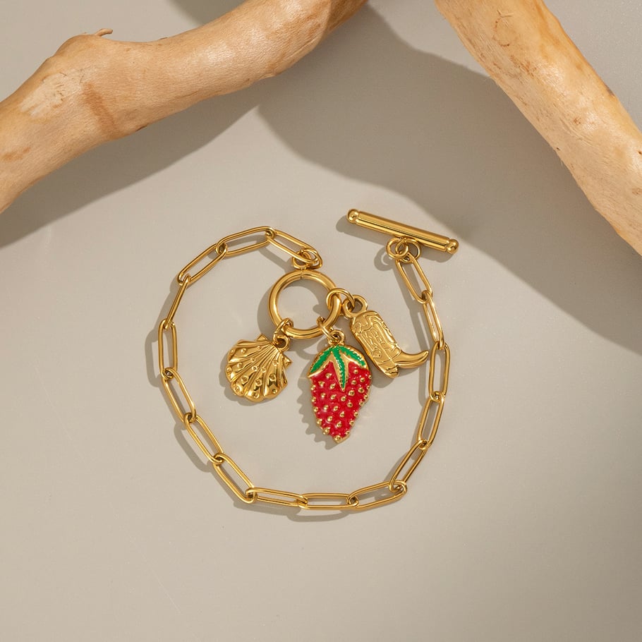 1 Piece Strawberry Stainless Steel Gold Color Charm Bracelet Picture2