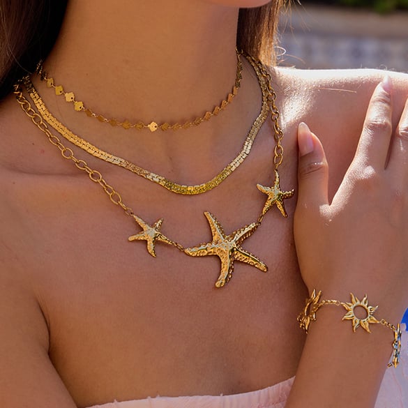 1 Piece Romantic Series Classic Starfish Stainless Steel Gold Color Women's Pendant Necklaces 2