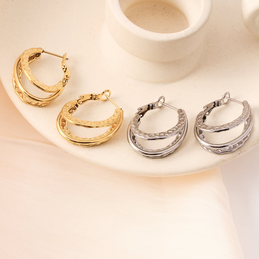 1 paire de boucles d&#39;oreilles créoles élégantes géométriques en acier inoxydable couleur or pour femmes, série Simple Image5