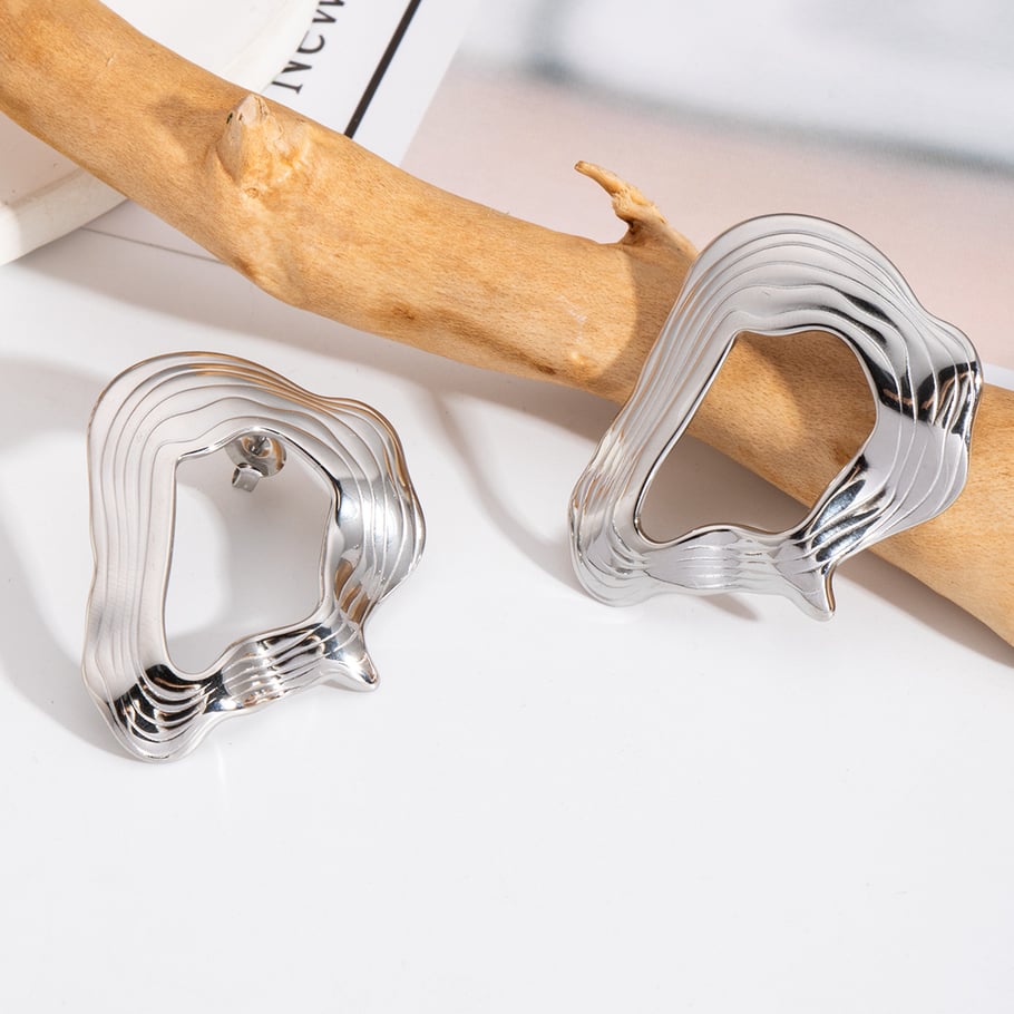 1 paire de boucles d&#39;oreilles à tige décontractées en acier inoxydable couleur or Image4