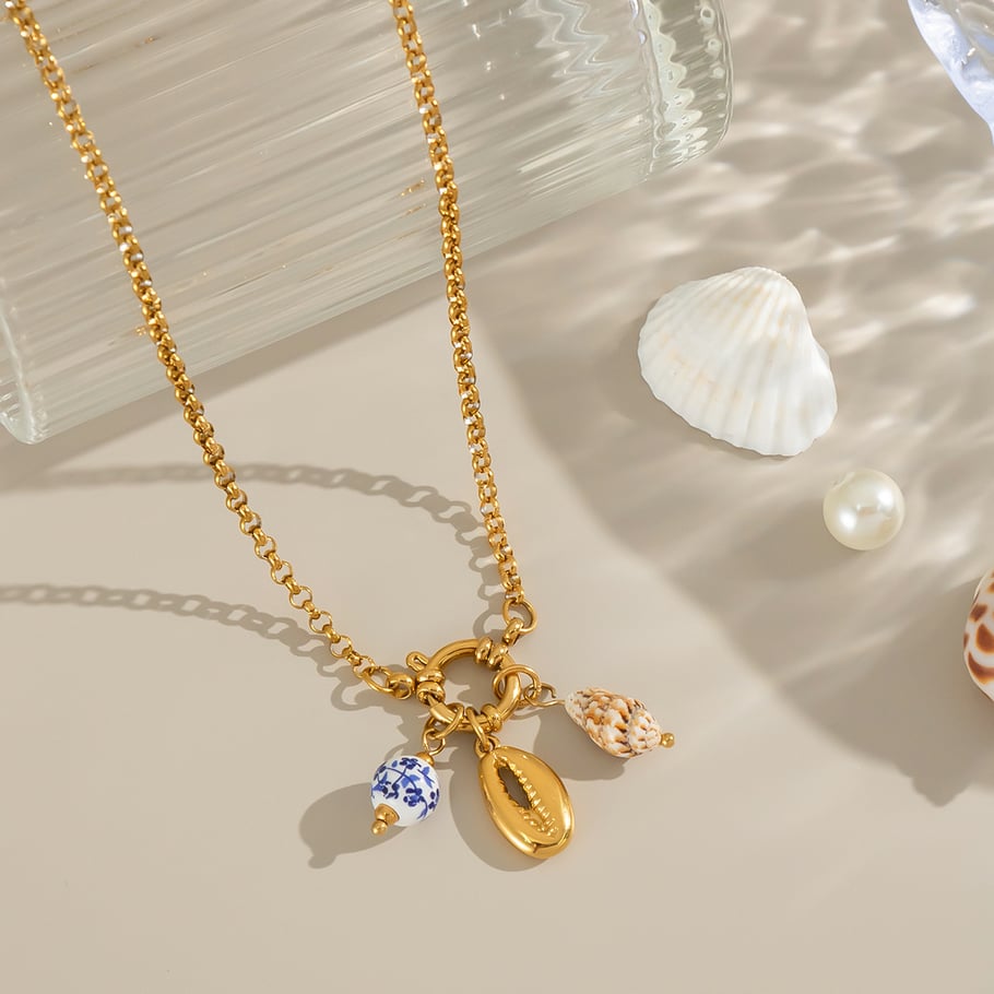 1 Piece Shell Charm Stainless Steel Gold Color Pendant Necklace Picture4