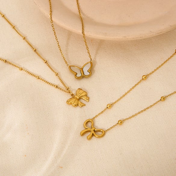 Romantic Series Sweet Bow Knot Stainless Steel  Women's Pendant Necklaces