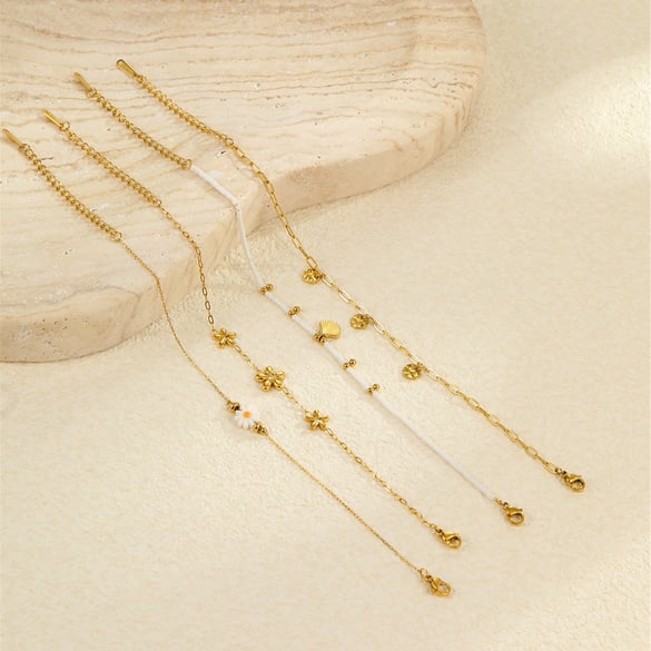 1 Piece Simple Series Sweet Flower Stainless Steel   Gold Color  Women's Chain Bracelets 2
