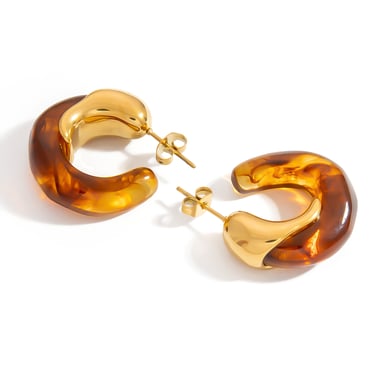 Simple Series Casual Geometric  Gold Color Acrylic Women's Stud Earrings h5 