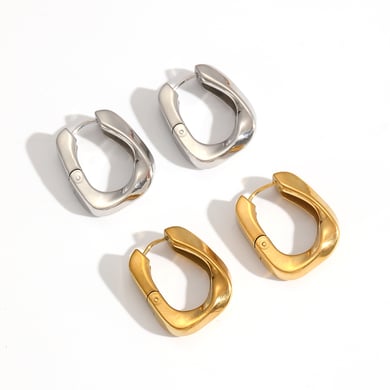 1 par de pendientes de aro de acero inoxidable color dorado h5 Imagen3