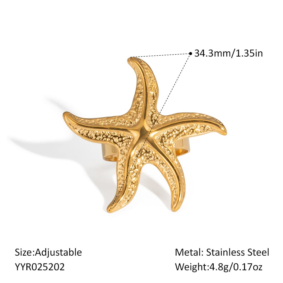 1 anello in acciaio inossidabile color oro a forma di stella marina 