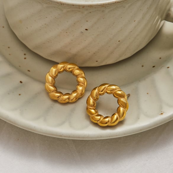 1 Pair Simple Twisted Knot Stainless Steel Gold Color Women's Stud Earrings