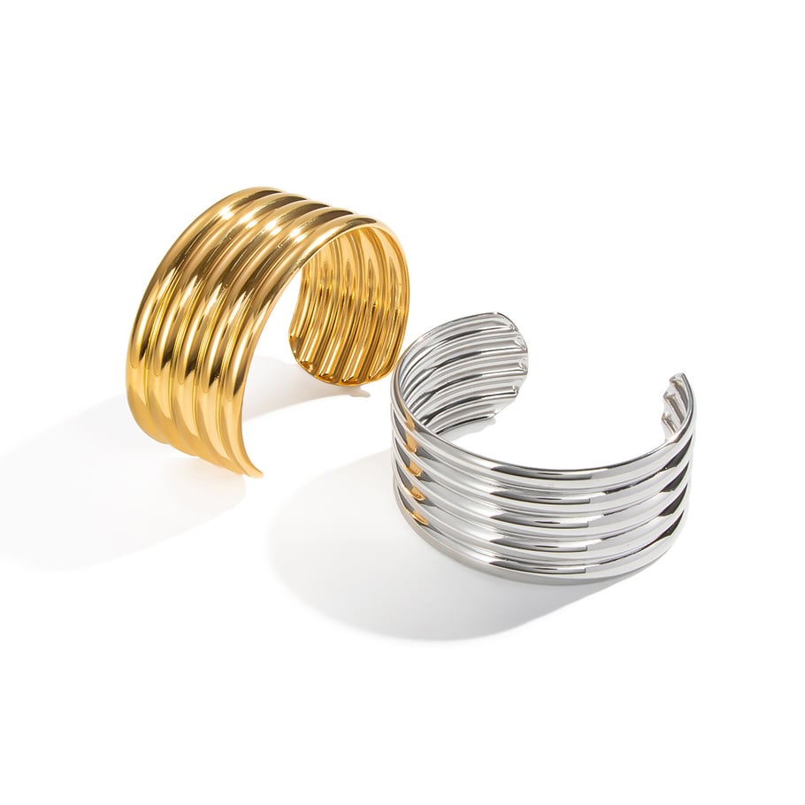 1 Piece Stripe Stainless Steel Gold Color Cuff Bracelet h5Picture5
