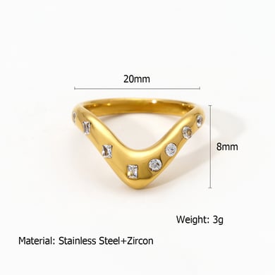 1 Piece Luxurious Series Daily Droplet Stainless Steel Gold Color Women's Gemstone Rings h5 