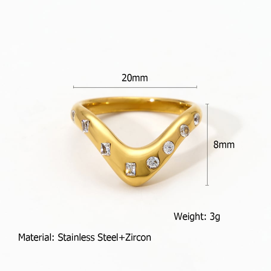 1 Piece Luxurious Series Daily Droplet Stainless Steel Gold Color Women's Gemstone Rings 