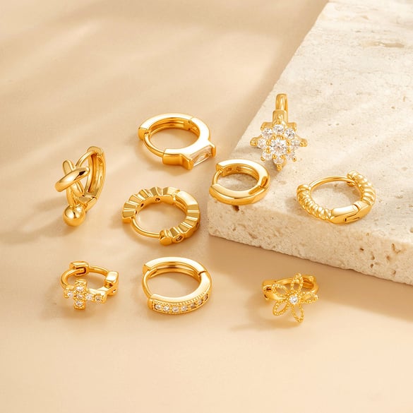 1 Paar Simple Series Simple Heart Kupfer Gold Farbe Zirkon Damen Creolen
