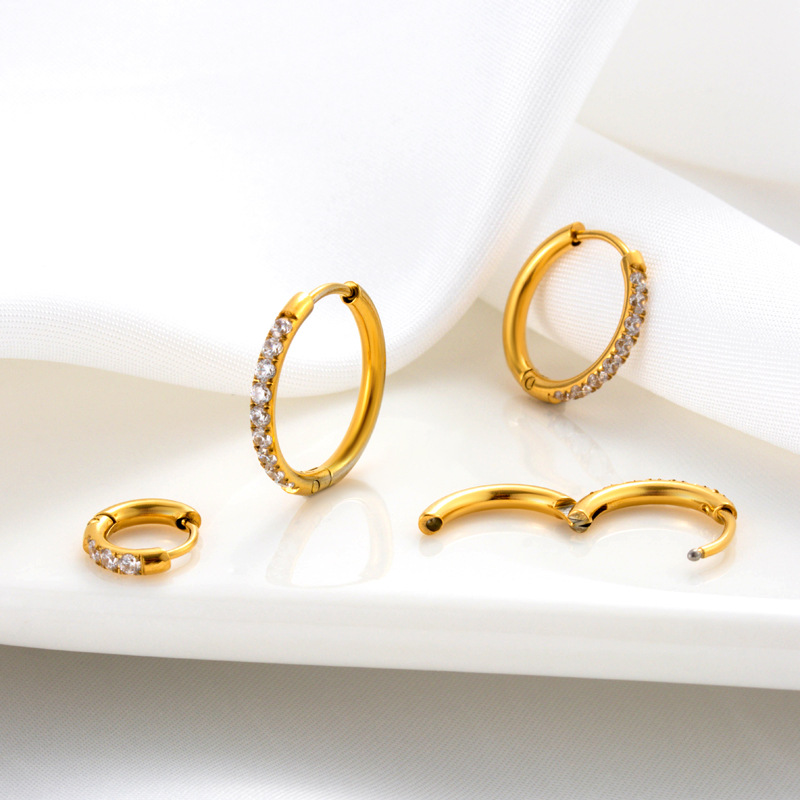 1 Piece Stainless Steel Gold Color Zircon Piercings Earrings h5Picture3