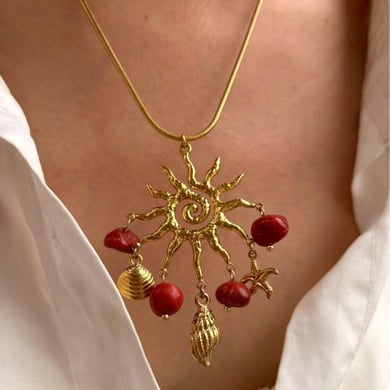 1 collar con colgante de piedra natural de color dorado y acero inoxidable. h5 Imagen4
