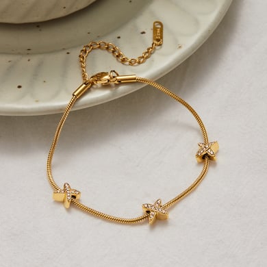 Bracelet chaîne pour femme en acier inoxydable couleur or avec étoile, 1 pièce h5 Image3