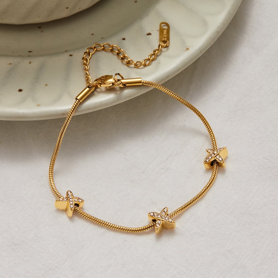Bracelet chaîne pour femme en acier inoxydable couleur or avec étoile, 1 pièce Image3