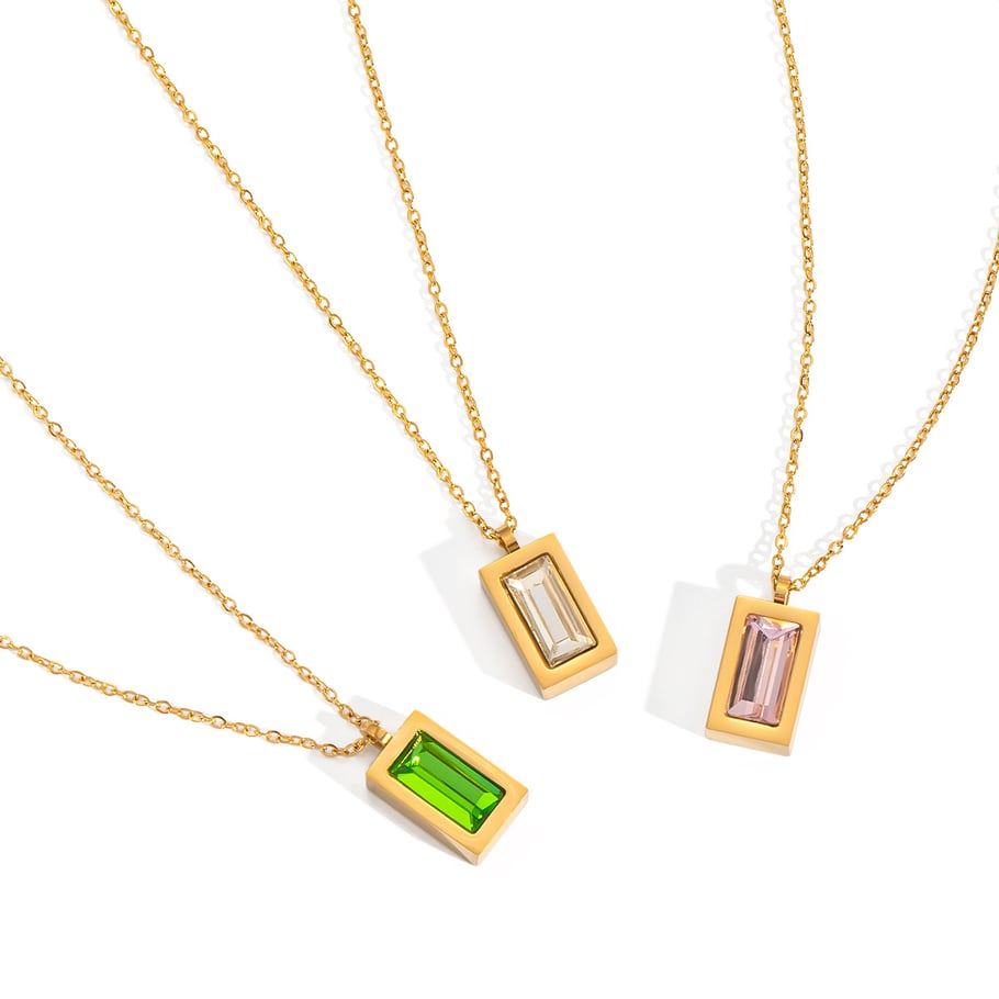 1 Piece Simple Stainless Steel Gold Color Zircon Pendant Necklace Picture5