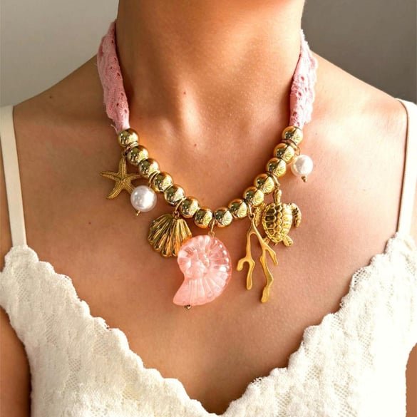 1 Piece Oceanic Stainless Steel Gold Color Pendant Necklace