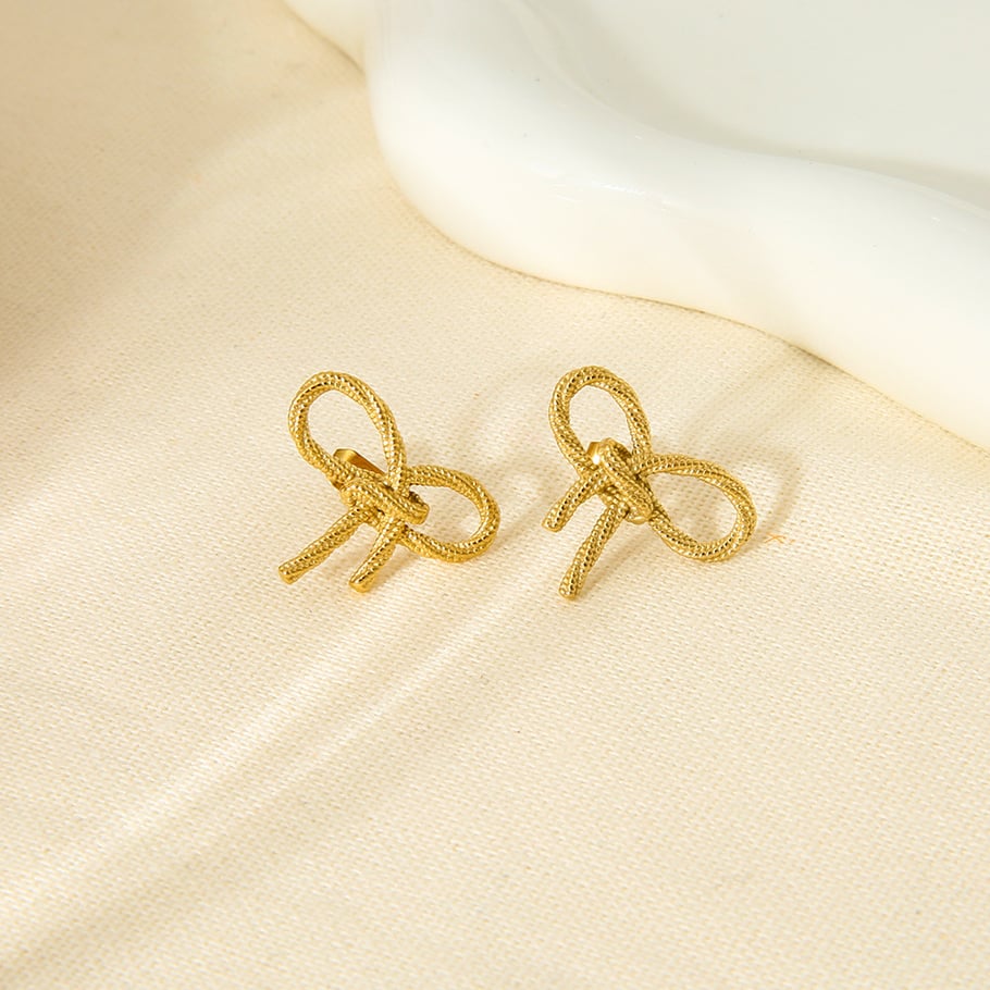 Romantische serie elegante strikknoop oorbellen van roestvrij staal voor dames Afbeelding2