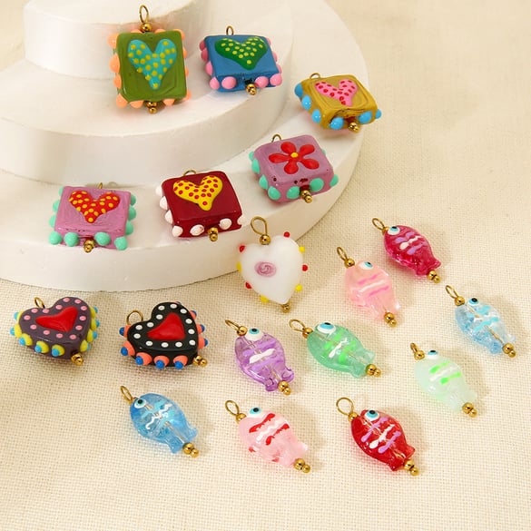 DIY Romantic Series Sweet Heart Glass Pendants