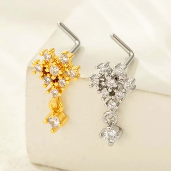 1 Stück Blume Kupfer Gold Farbe Zirkon Damen Nasenstecker 2