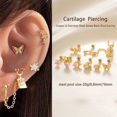 Pendientes de perforación para mujer con circonitas de acero y titanio con forma de corazón brillante (1 pieza) h5 Imagen6