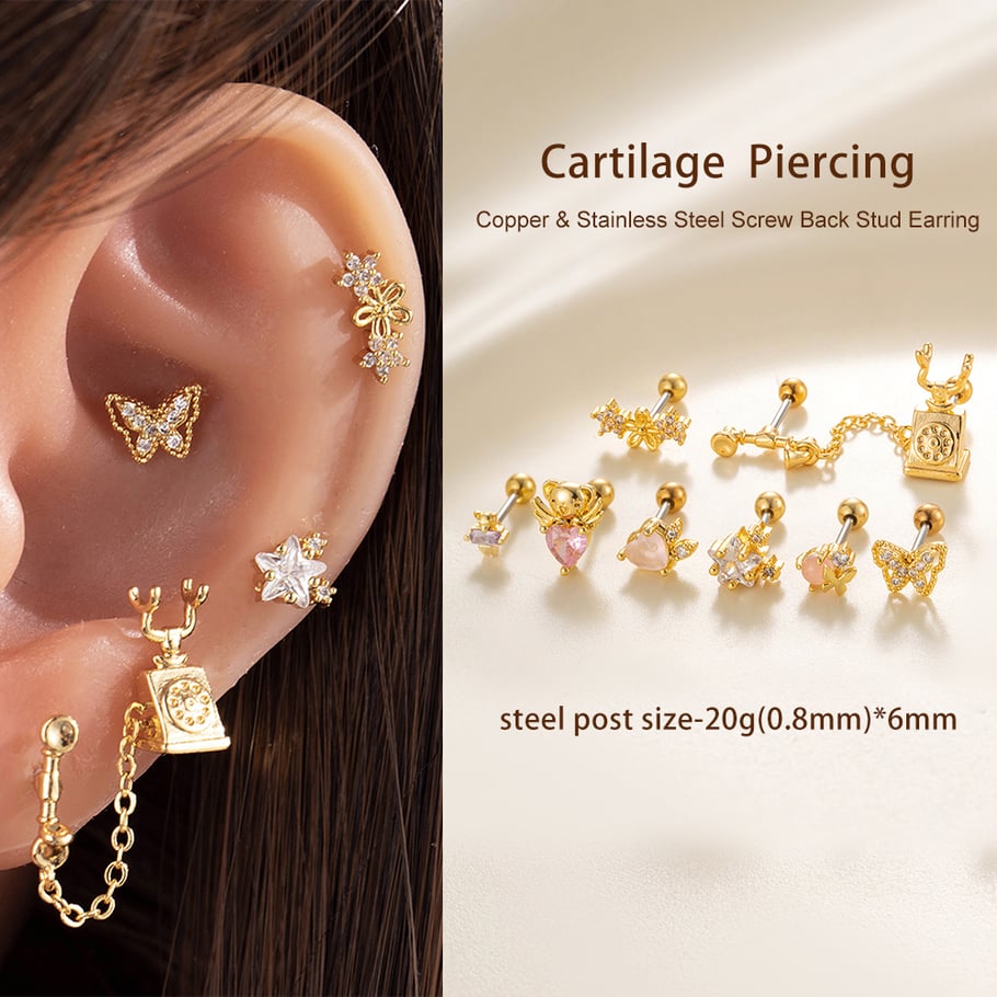 Pendientes de perforación para mujer con circonitas de acero y titanio con forma de corazón brillante (1 pieza) Imagen6
