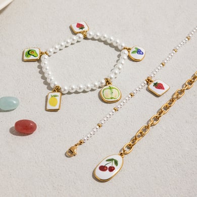 1 Stück Romantische Kirsche Edelstahl Gold Farbe Damen Charm Armbänder h5 Bild4